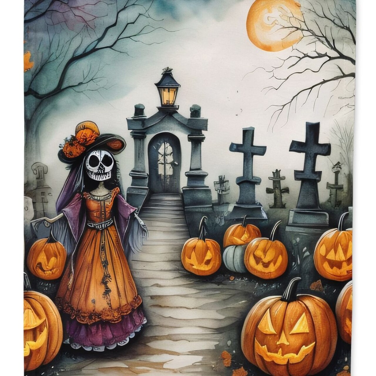 Edge Collections - 28" x 40" - Multicolor - Catrina Skeleton Large Halloween House Flag - 1 Piece